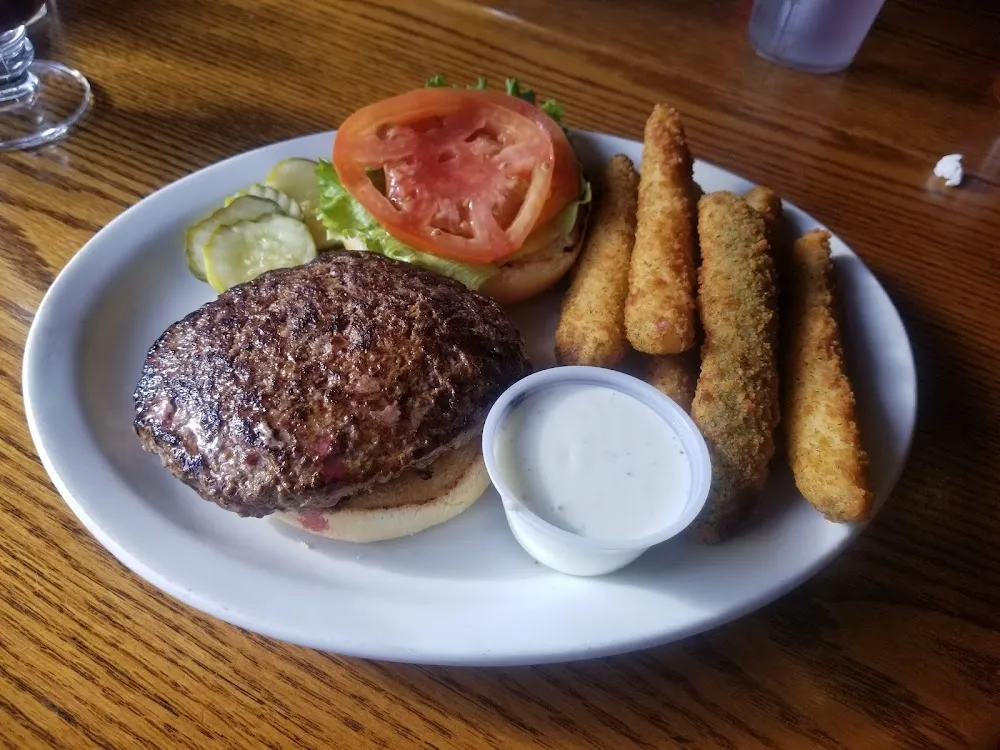 Bison Burger and Fried Pickles