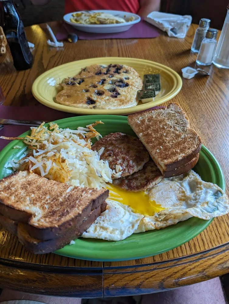 Eggs Sausage Hash Browns and Toast